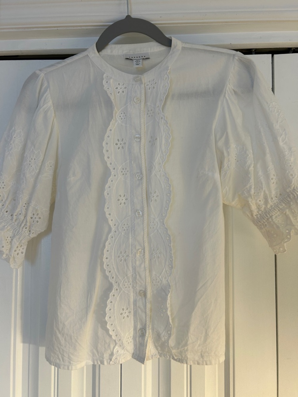 Topshop Ivory Eyelet Button-Front Blouse